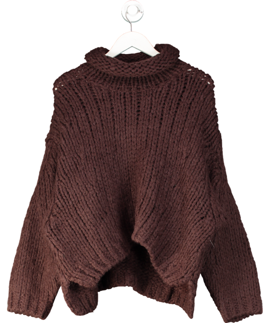 Free People Brown Chunky Wool Blend Roll Neck Pull Over UK S