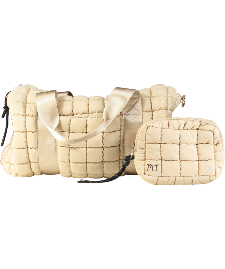 Free People Beige Quilted Duffel Bag