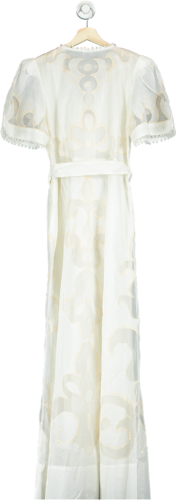 Karen Millen Ivory Cutwork Organdie V Neck Woven Midi Dress UK 12