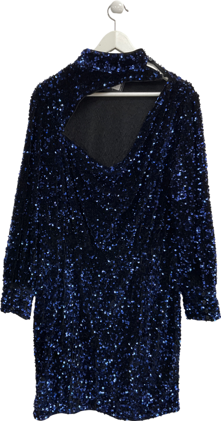 Very Blue Long Sleeve High Neck Sequin Mini Dress UK 20