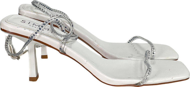 Simmi London White Silver Clear Diamante Low Heeled Sandals UK 6 EU 39 👠
