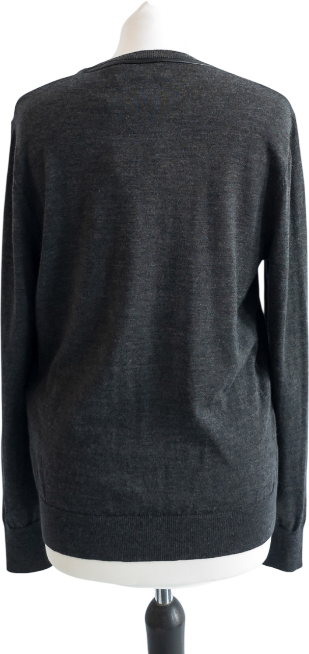 The Kooples Charcoal Grey Merino Wool V-neck Jumper UK S