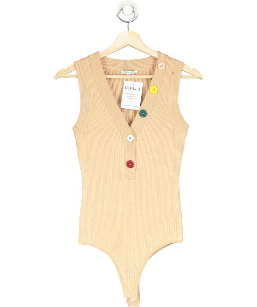 Ronny Kobo Beige Romy Button-detail Bodysuit UK M