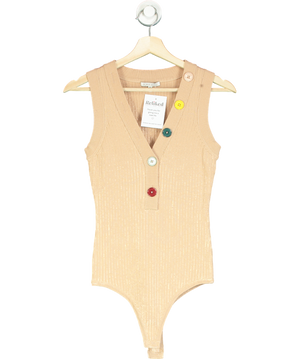 Ronny Kobo Beige Romy Button-detail Bodysuit UK M