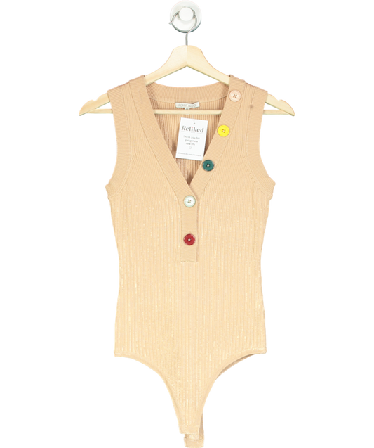 Ronny Kobo Beige Romy Button-detail Bodysuit UK M