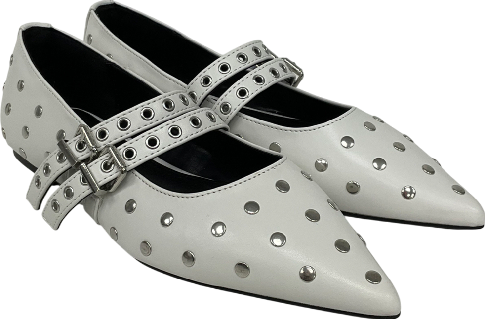 Next White Standard Fit Forever Comfort® Point Toe Stud Mary Jane Shoes UK 4.5 EU 37.5 👠