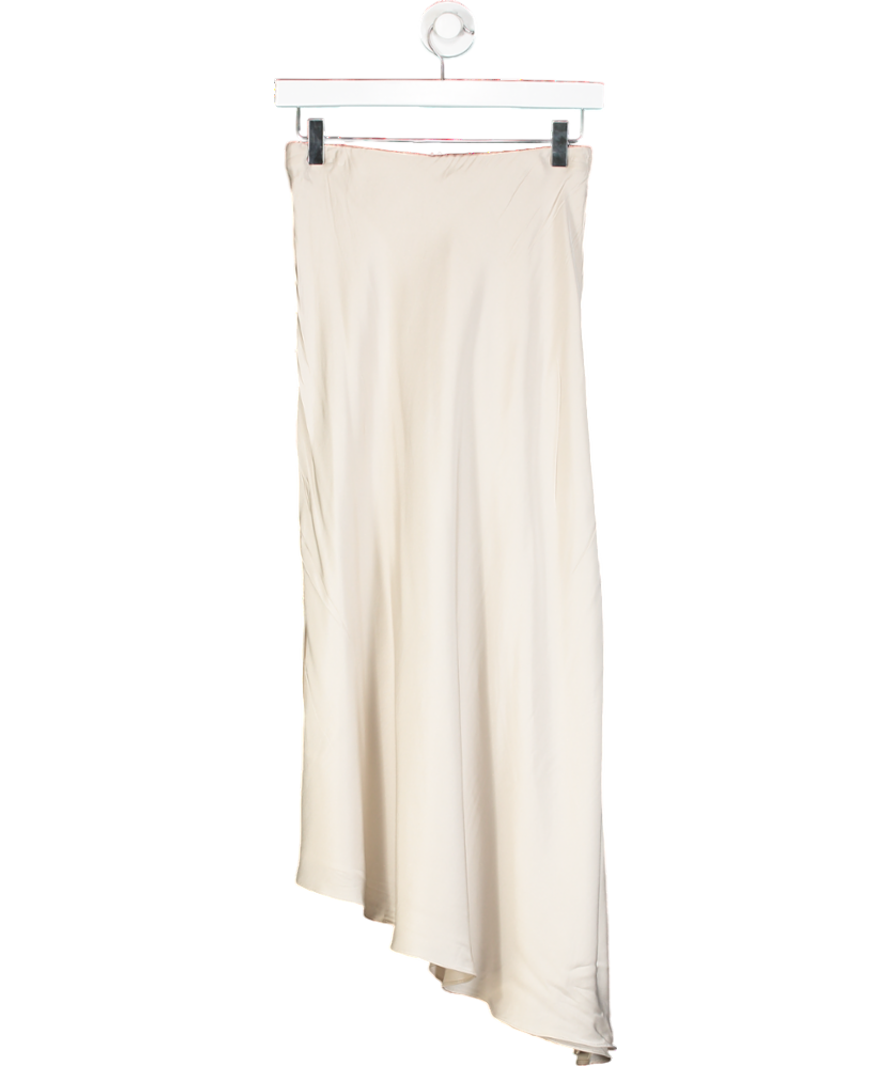Vivere Cream Eden Satin Asymmetric Hem Midi Skirt UK 6