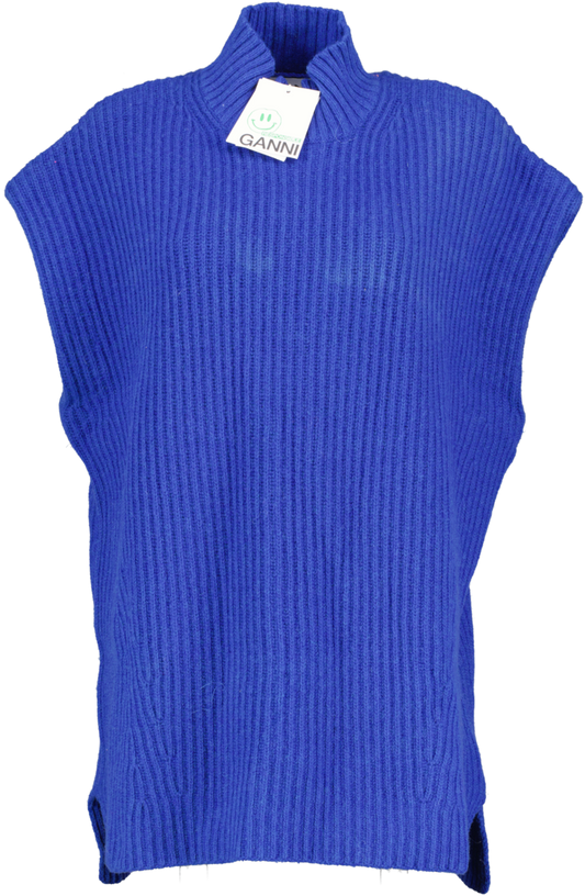 Ganni Blue Sustainable Wool-blend Rib Knit Sleeveless Jumper UK XL