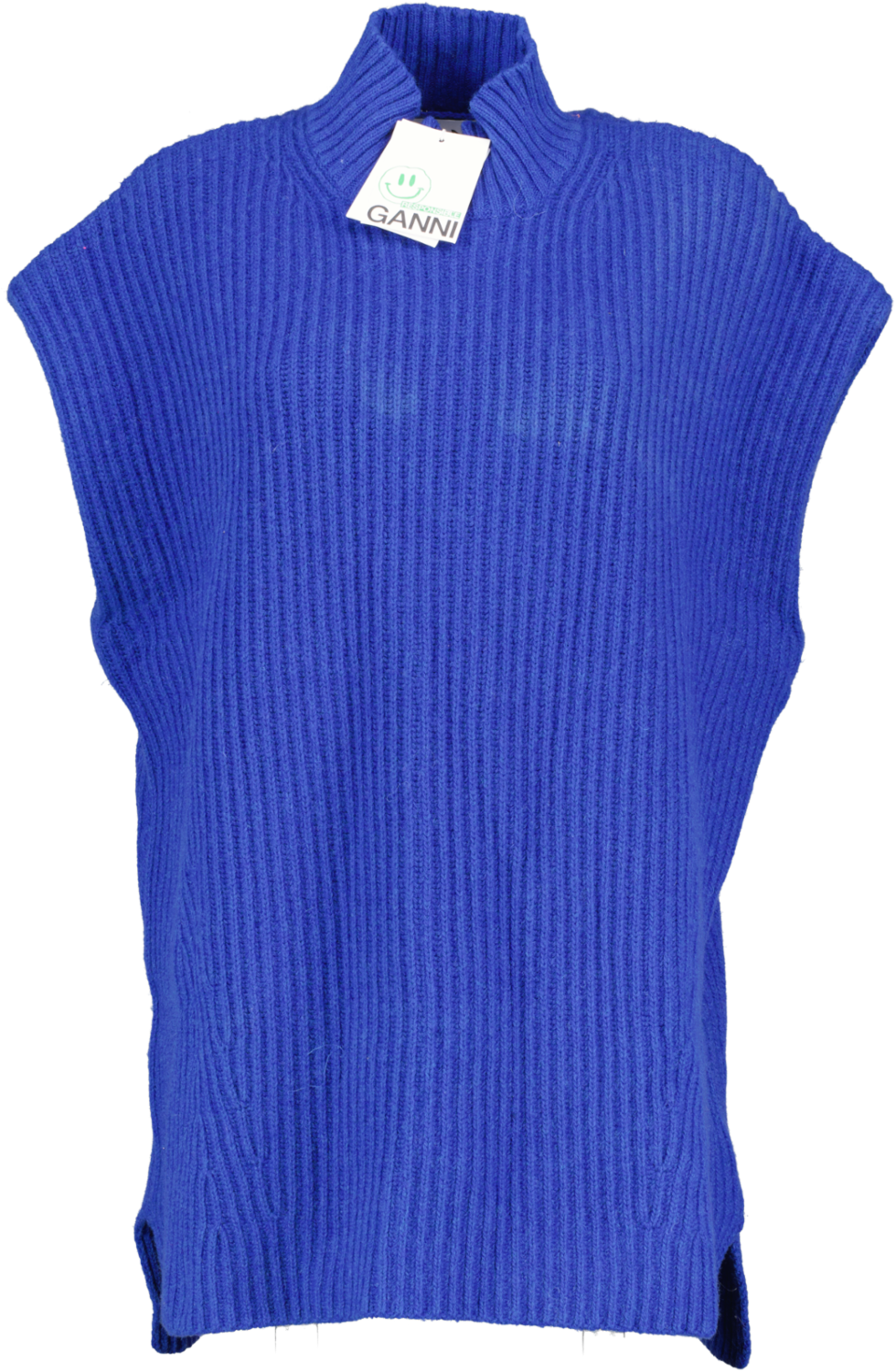 GANNI Blue Rib Knit Sleeveless Jumper UK XL
