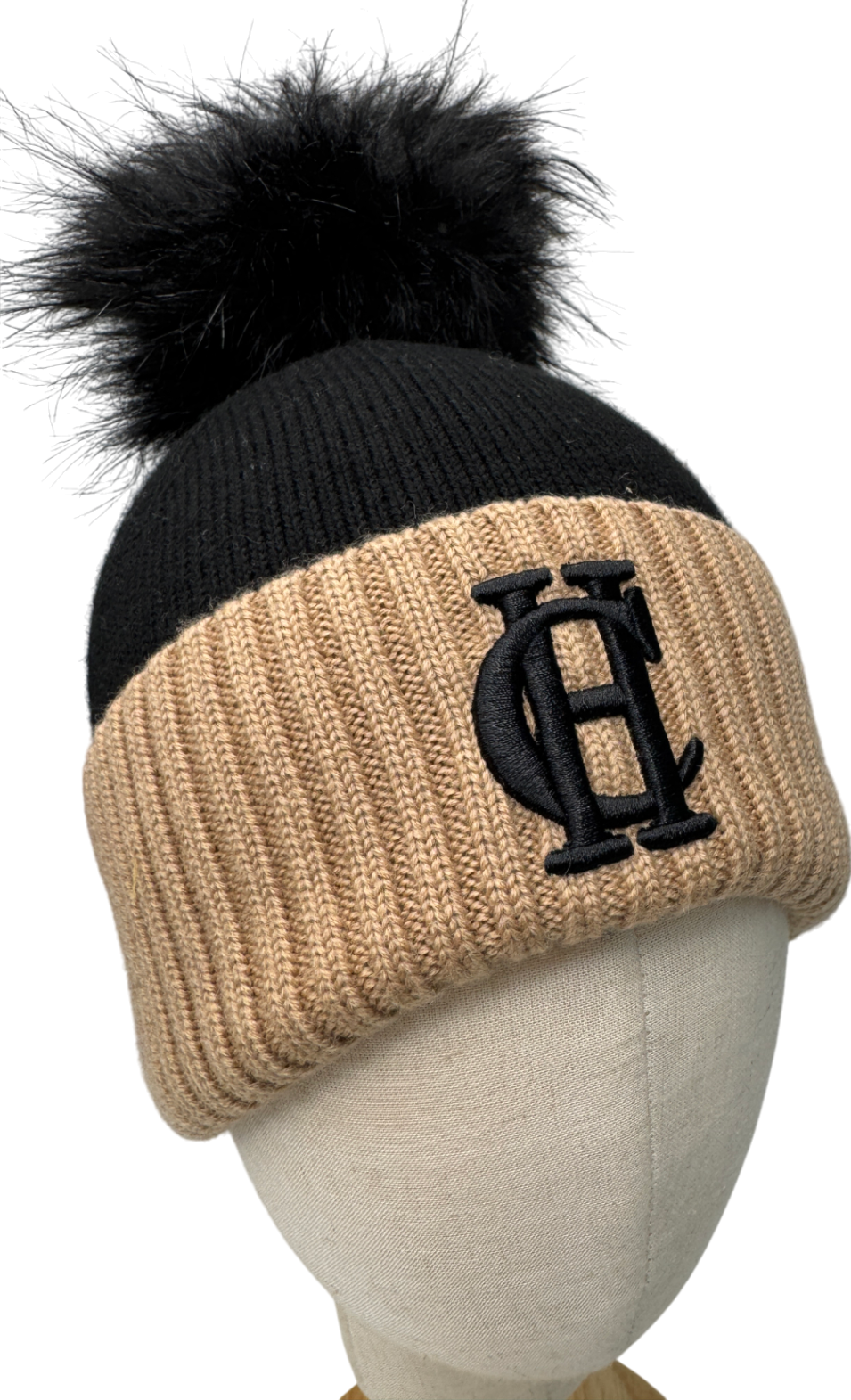 Holland Cooper Beige Chelsea Merino Logo Bobble Hat Black One Size