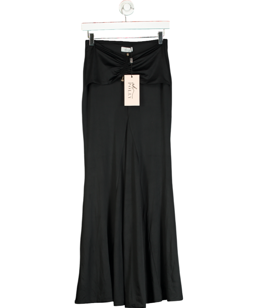 Oh Polly Black Slinky Jersey Hardware Detail Maxi Skirt UK 8