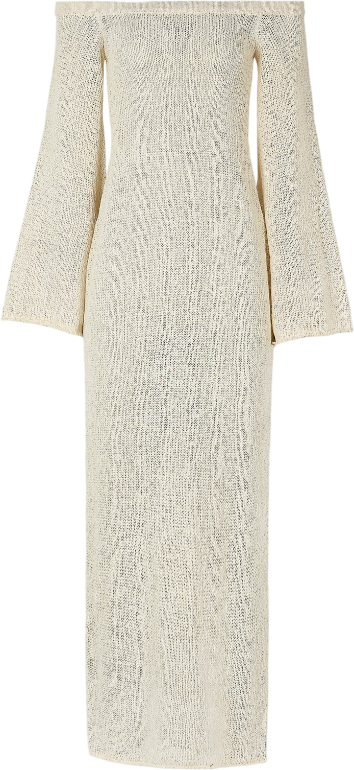 BOA Cream Crochet Knit Off Shoulder Maxi Dress UK S