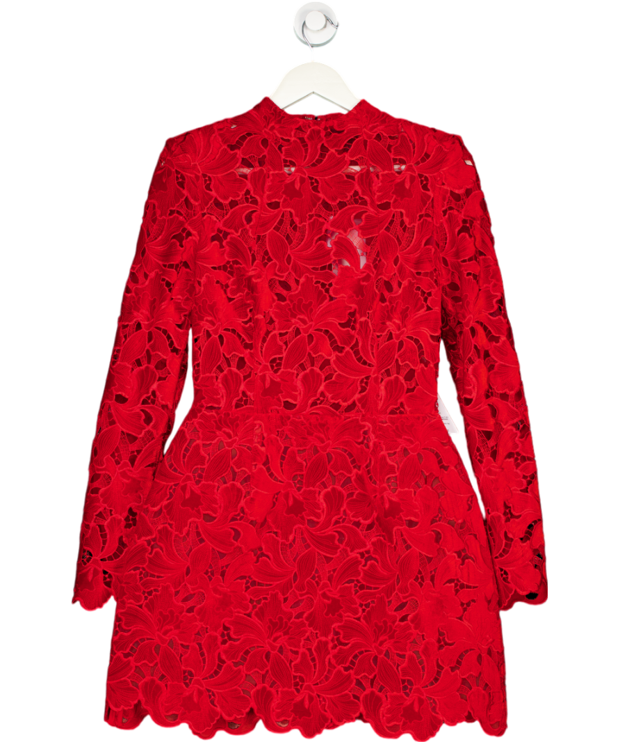 Nadine Merabi Red Lydia Embroidered Lace Tulip Shape Dress UK 10