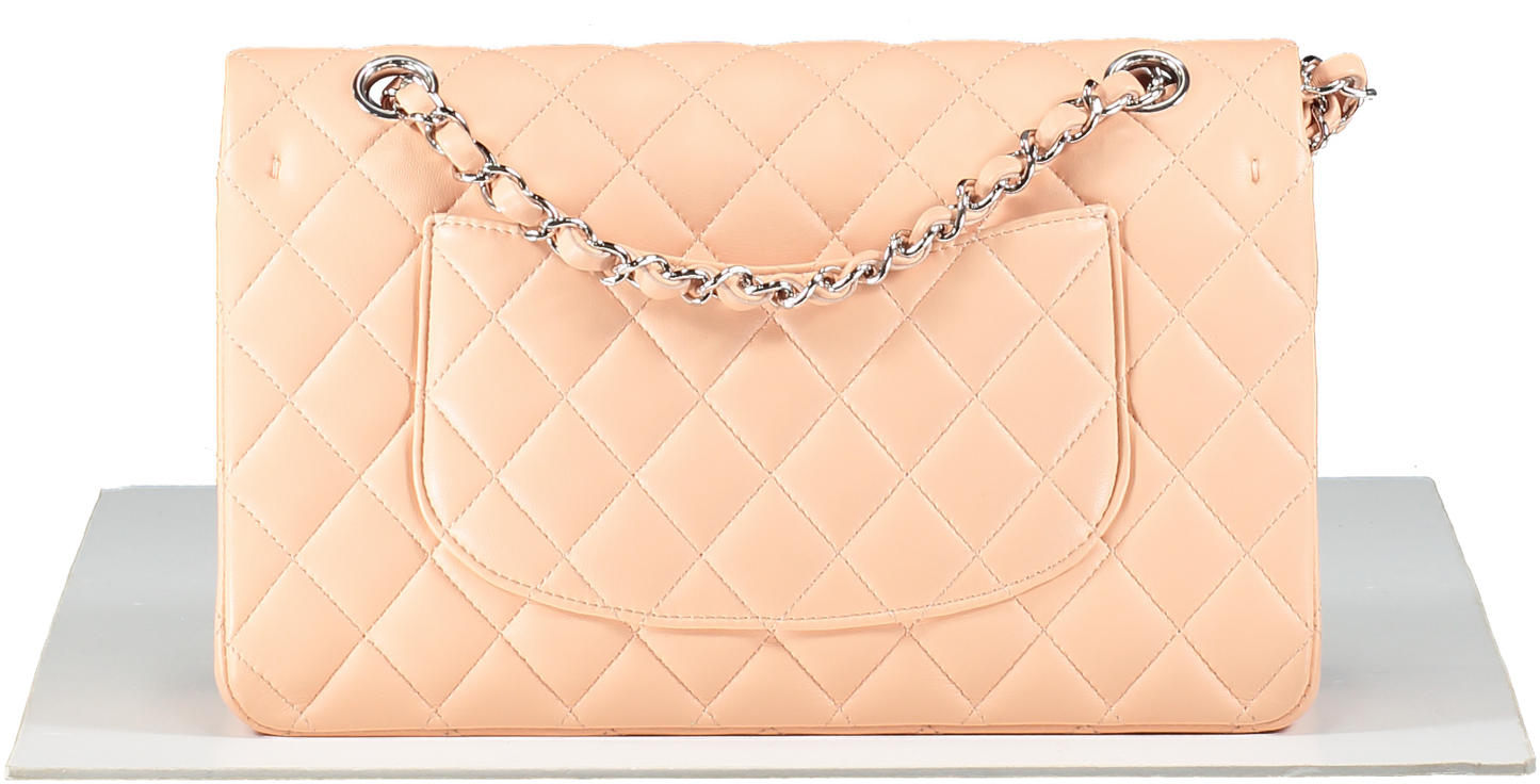 Chanel Pink Salmon Peach Medium Quilted Lambskin Classic Double Flap Bag