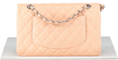 Chanel Pink Salmon Peach Medium Quilted Lambskin Classic Double Flap Bag