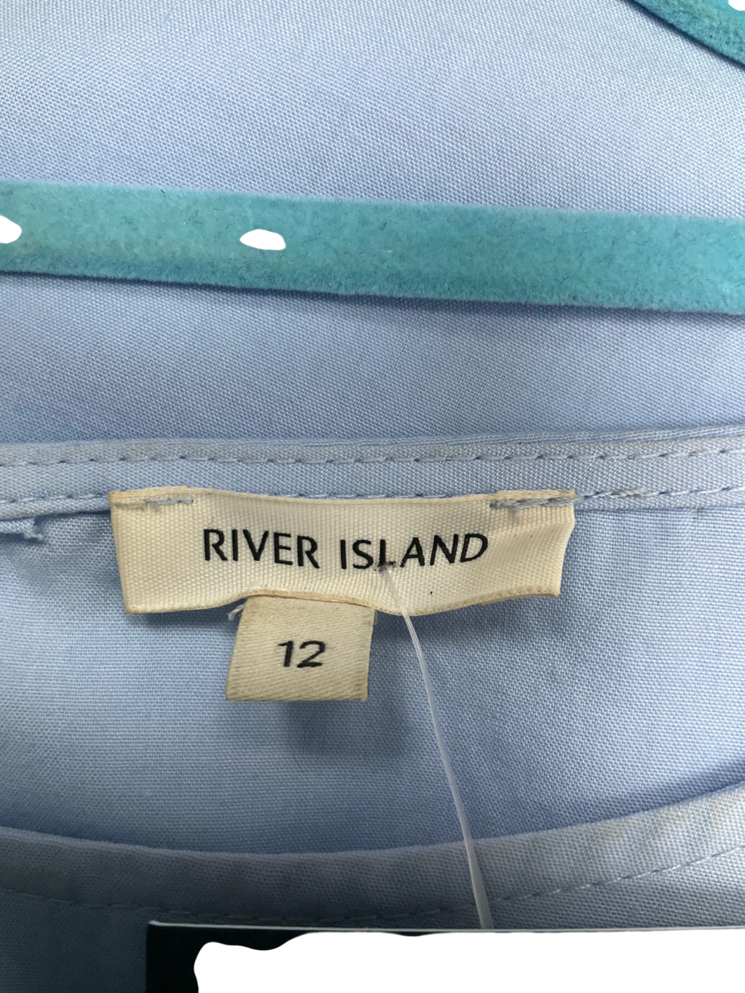 River Island Blue Long Sleeve Frill Top UK 12