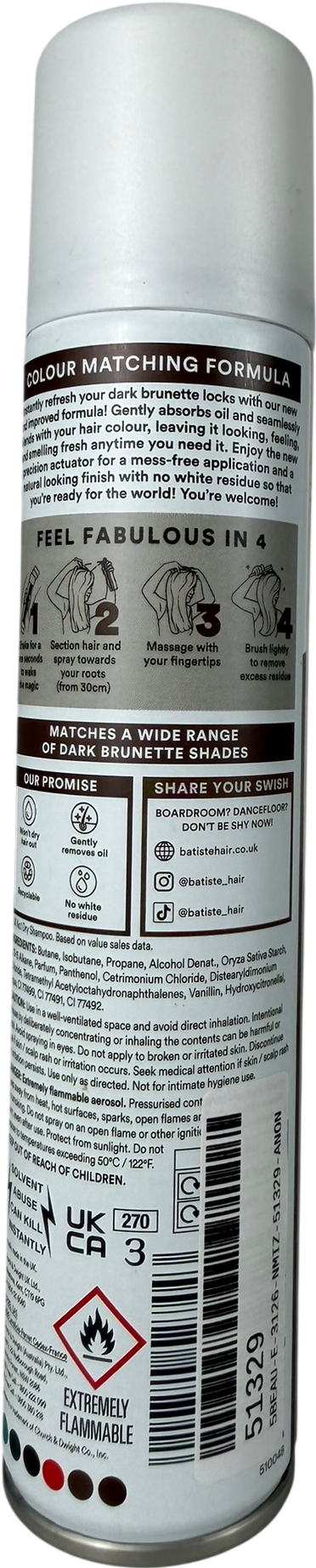 Batiste Dry Shampoo Dark Brunette Colour 200ml