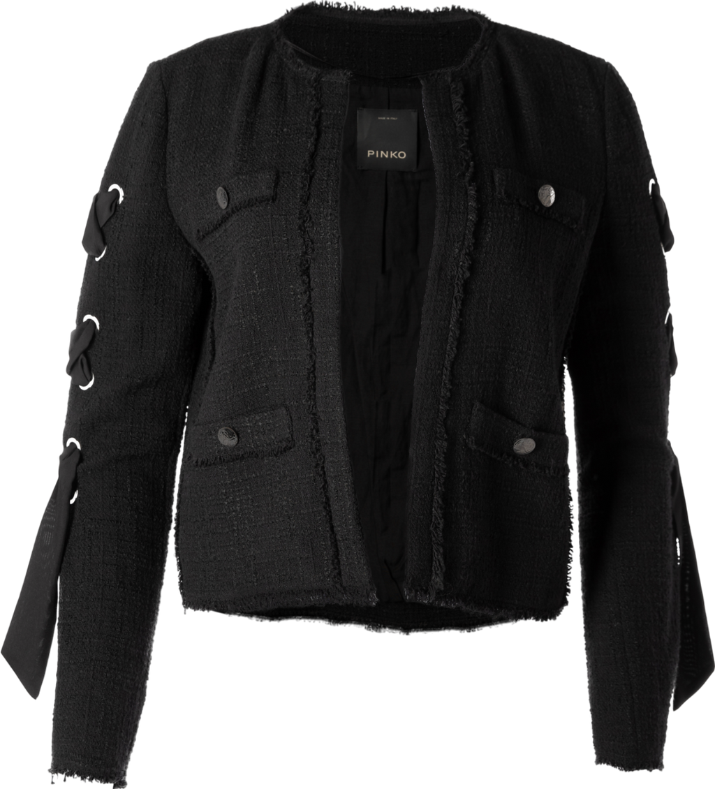 Pinko Black Tweed Laced Sleeve Jacket UK 8