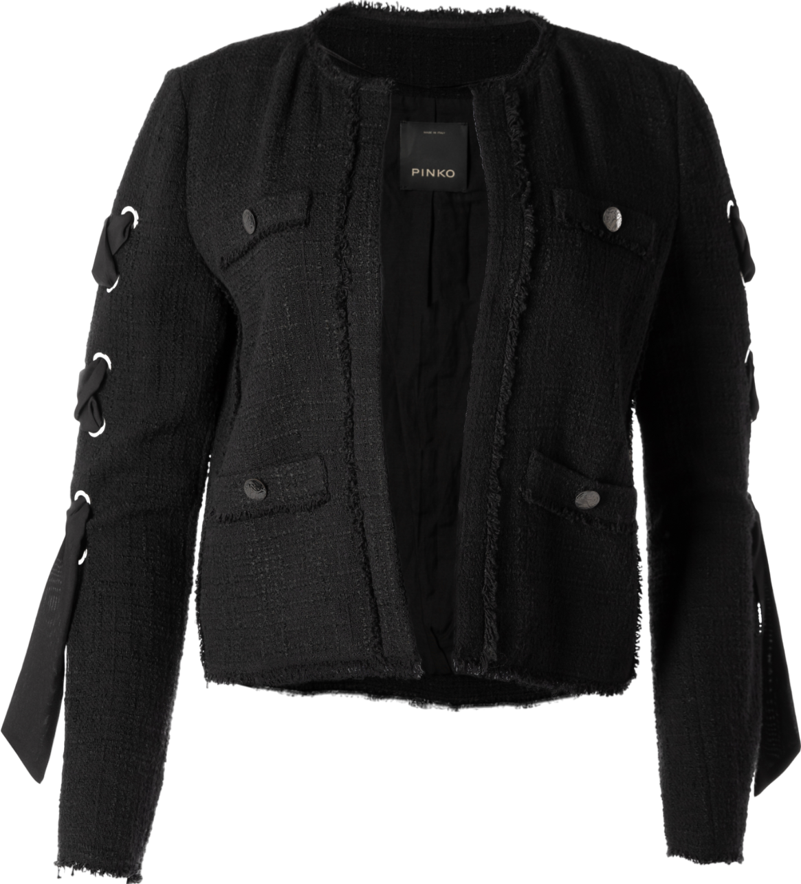 Pinko Black Tweed Laced Sleeve Jacket UK 8