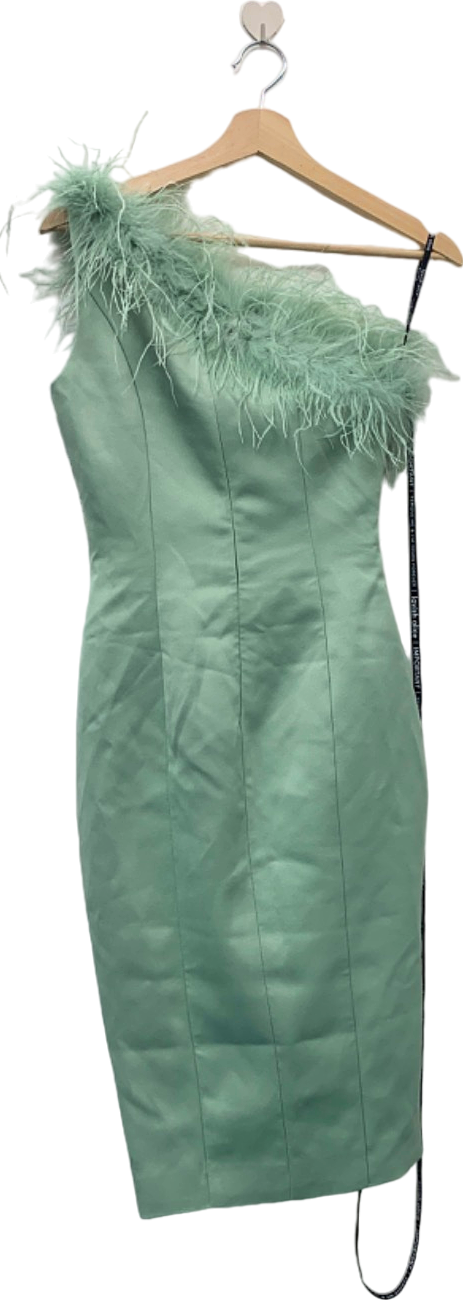 Lavish Alice Sage Feather One Shoulder Bonded Satin Midi Dress UK 6