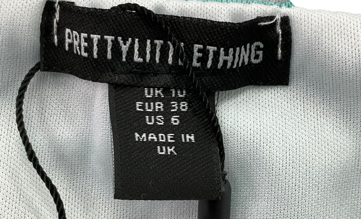 PrettyLittleThing Tall Blue Mesh Print High Rise Body Suit UK 10