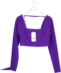 ZARA Purple Square Neck Long Sleeve Crepe Crop Top UK L