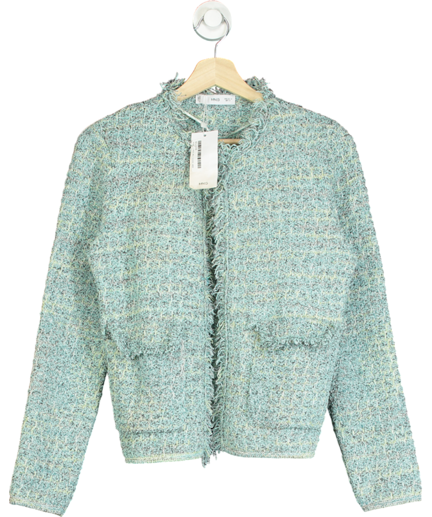 MANGO Blue Tweed Jacket With Frayed Ends UK M