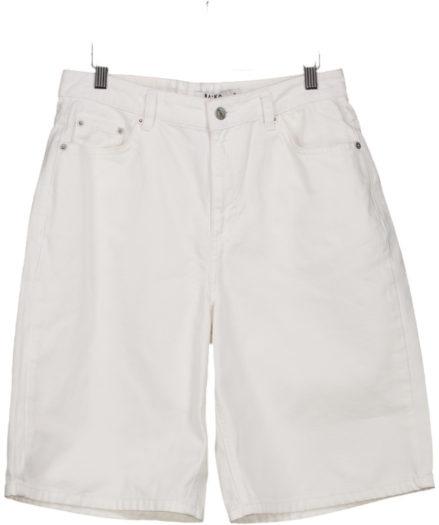 NA-KD White Low Waisted Wide Denim Short Eu 38 UK 10/12