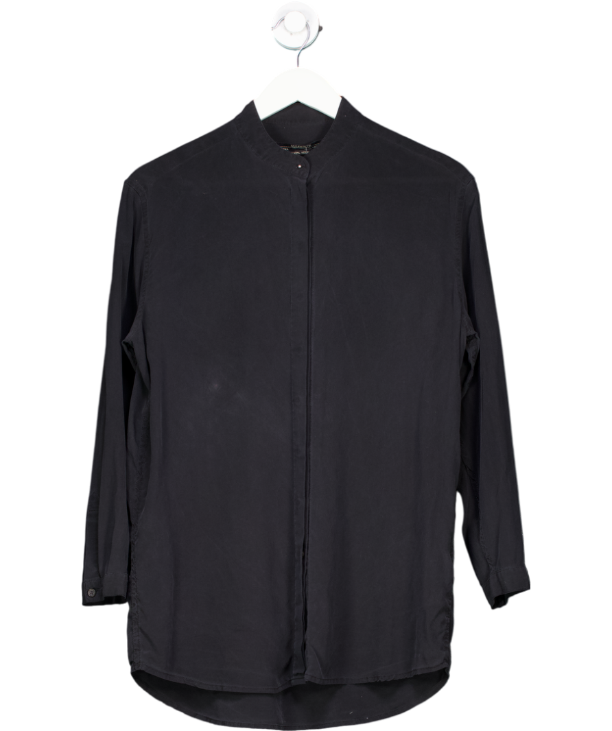 AllSaints Black Mandarin Collar Relaxed Fit 100% Silk Shirt UK 8