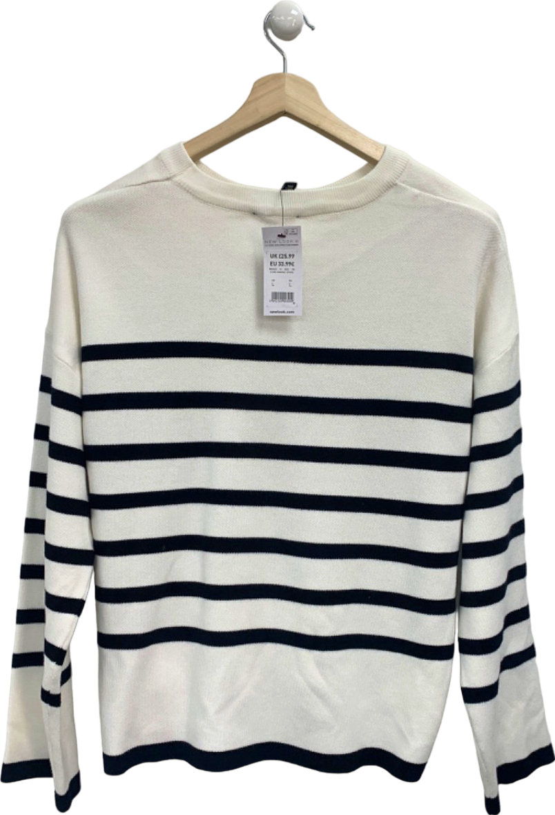 New Look White/Black Stripe Knit Jumper UK L