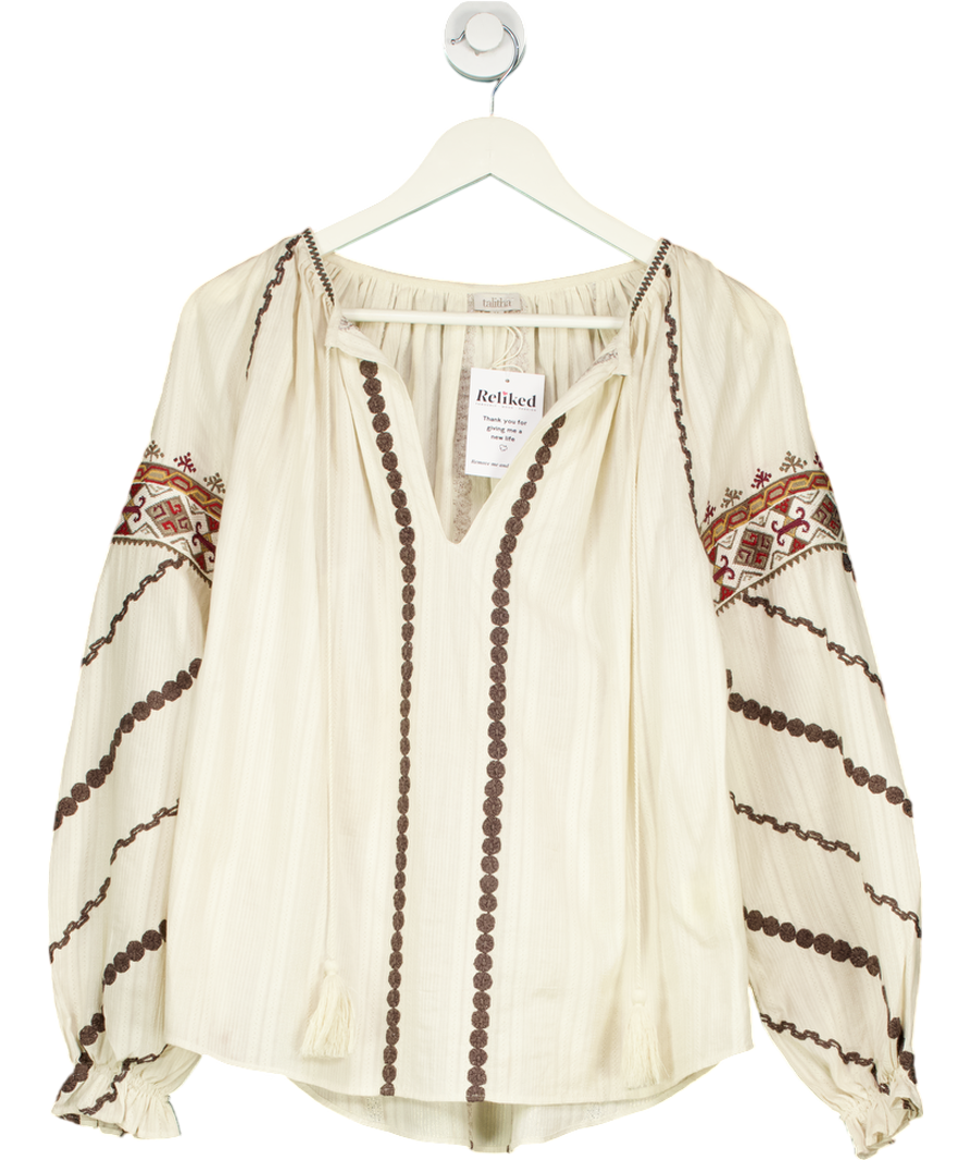 Talitha Cream Eloise Embroidered Blouse UK M