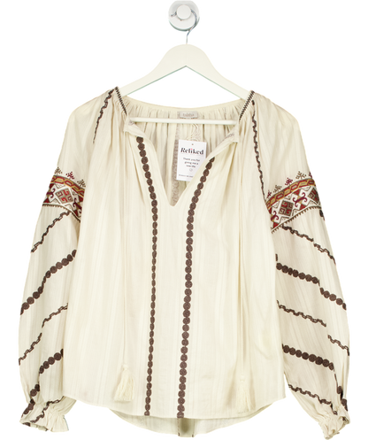 Talitha Cream Eloise Embroidered Blouse UK M