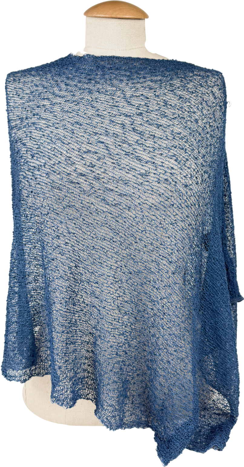 Mimosa Blue Crochet Lace Knit Small Poncho - Dark Denim UK S