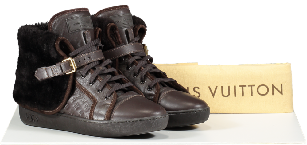 Louis Vuitton Brown Leather/sherpa Monogram Lace-up Boots UK 5.5 EU 38.5 👠