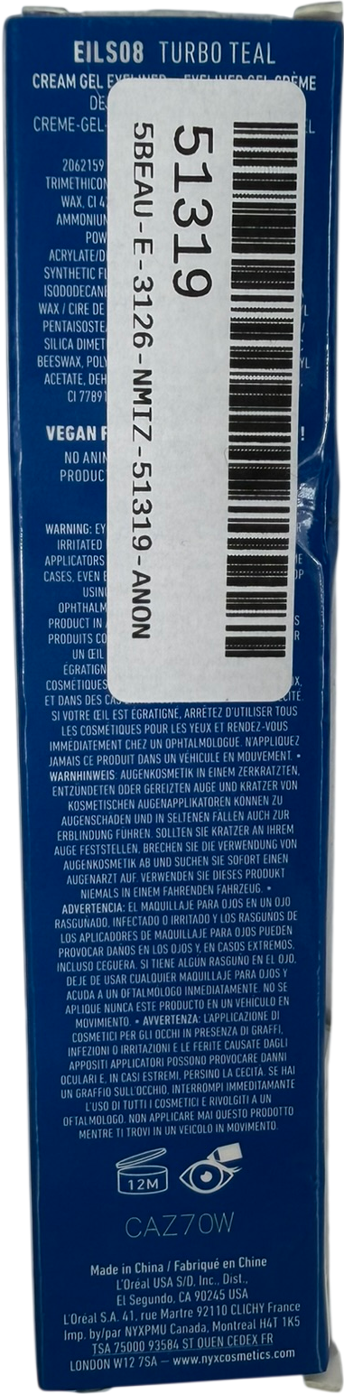 NYX Epic Inky Stix Waterproof Cream Gel Eyeliner Turbo Teal 0.1g
