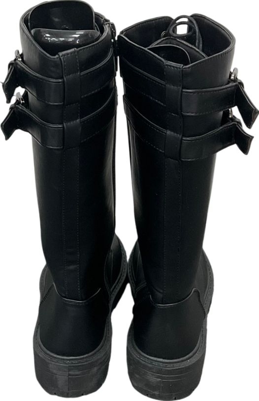 Be You Black Knee High Buckle Strap Lace Up Boots UK 6 EU 39 👠