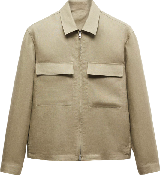 MANGO Beige / Olive 100% Linen Overshirt With Pockets BNWT UK L