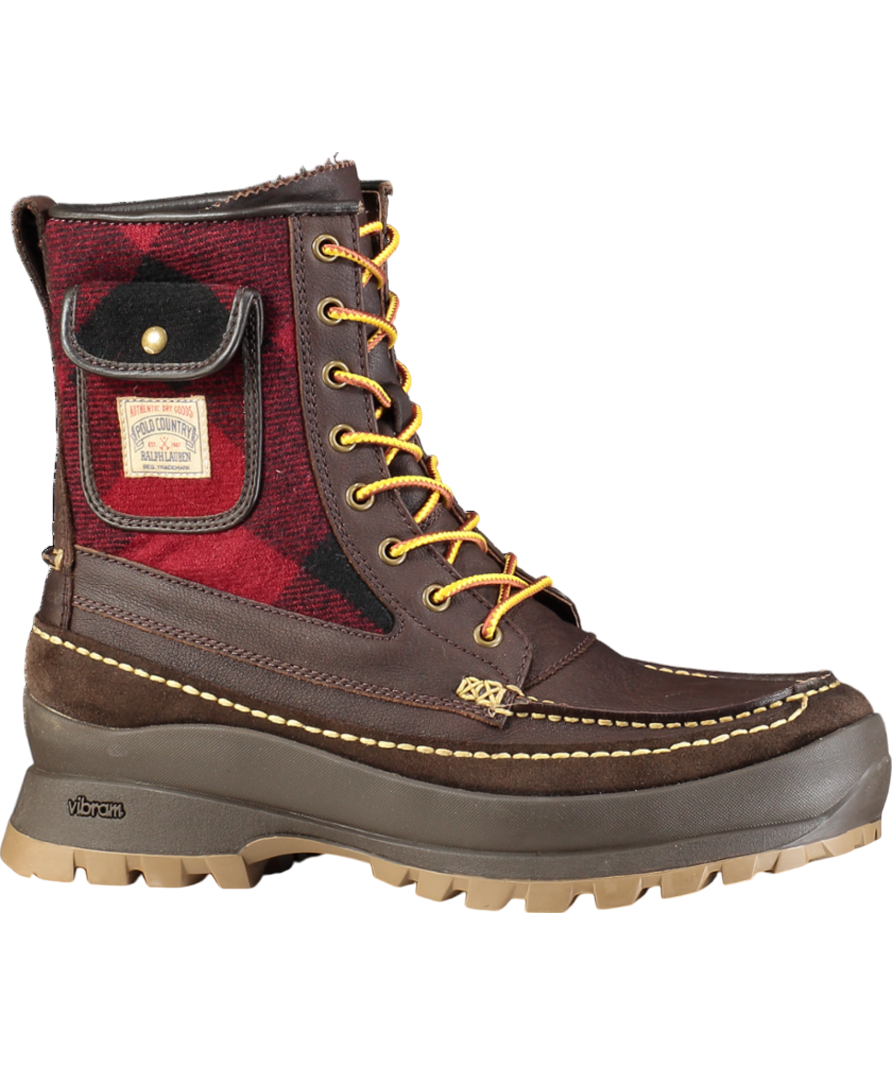 Polo Ralph Lauren Brown Logan Leather And Plaid Wool Boot UK 10 EU 44 👞