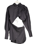MIISTA Halia Shirt Multifunctional Navy & Grey Pinstriped Virgin Wool UK S
