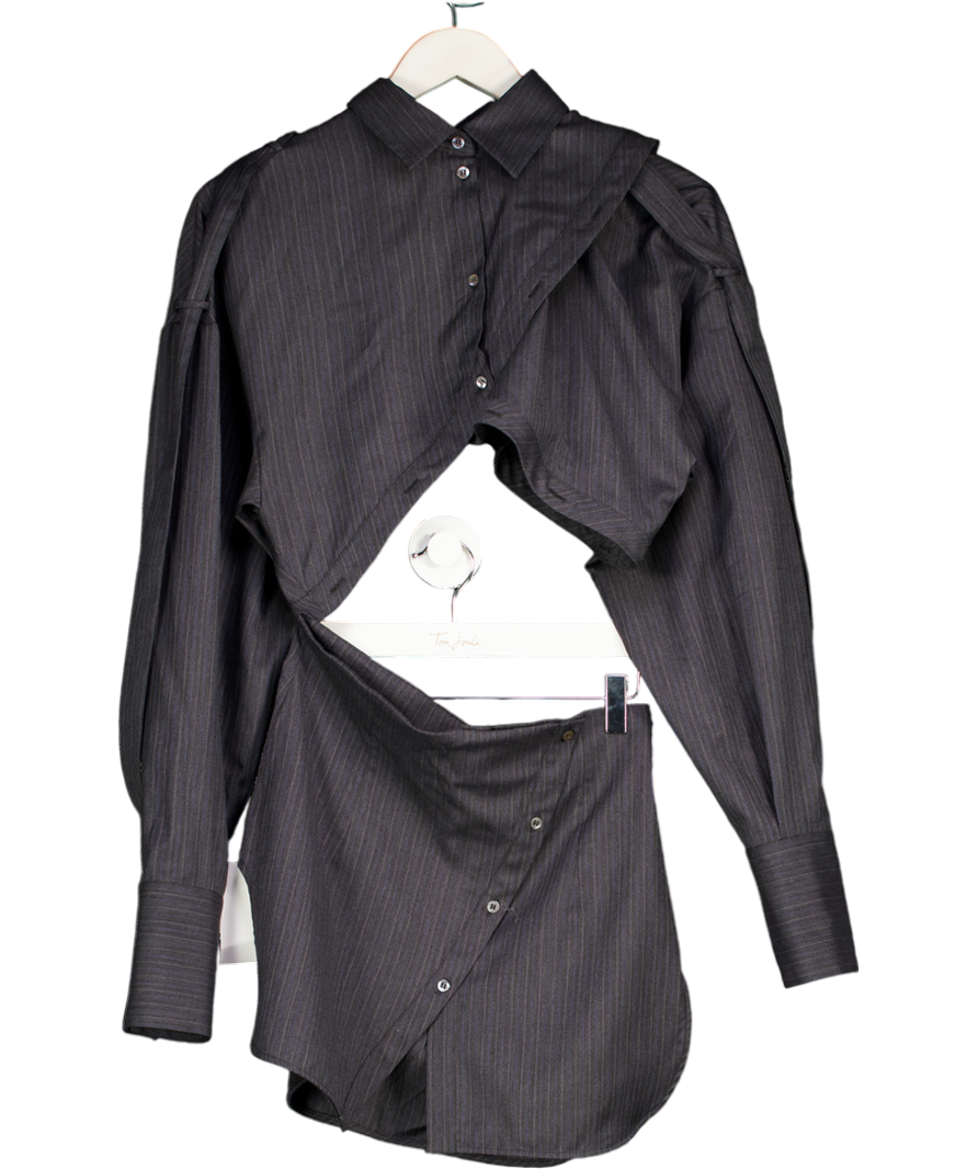 MIISTA Halia Shirt Multifunctional Navy & Grey Pinstriped Virgin Wool UK S