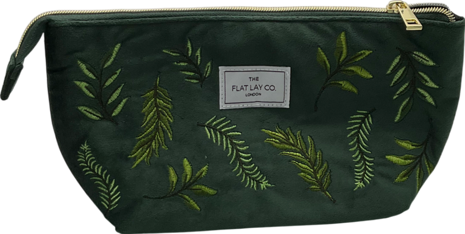 The Flat Lay Co. Green Forest Leaves Velvet Makeup Essentials Pouch One Size