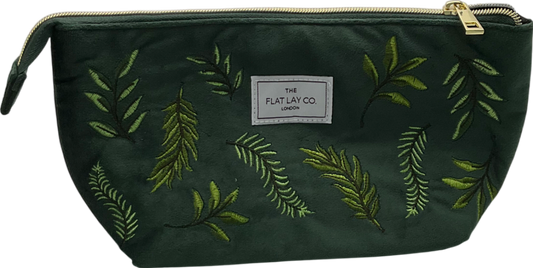 The Flat Lay Co. Green Forest Leaves Velvet Makeup Essentials Pouch One Size