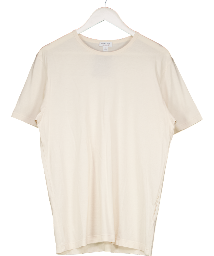 Sunspel Cream Round Neck T-shirt UK L