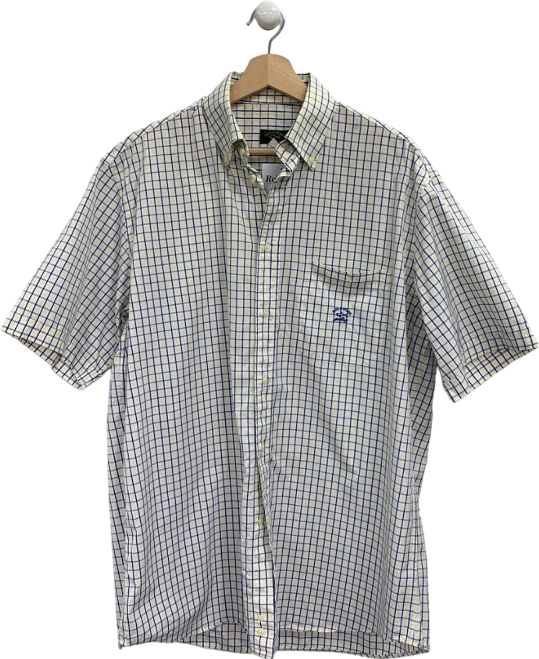 Paul & Shark White/Blue Checked Short Sleeve Shirt UK L