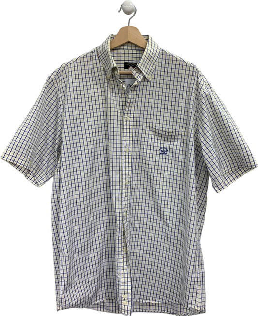 Paul & Shark White/Blue Checked Short Sleeve Shirt UK L