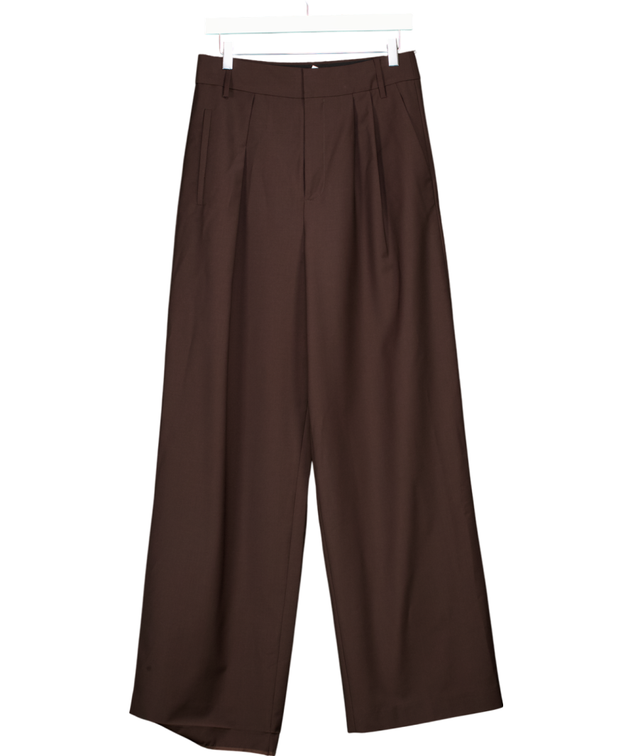 Tibi Chocolate Brown Pleated Wide Leg Trousers UK 6