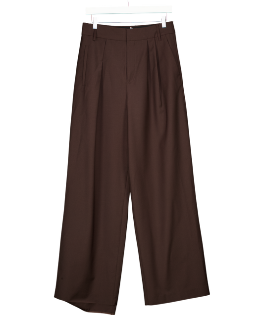 Tibi Chocolate Brown Pleated Wide Leg Trousers UK 6