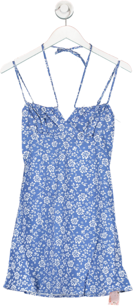 SHEIN Blue Floral Print Strappy Mini Dress UK XS