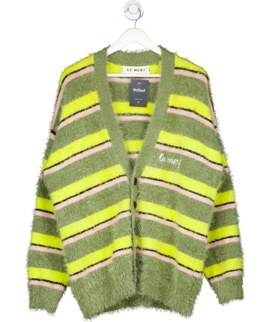 Le Merj Green Striped Cardigan UK M
