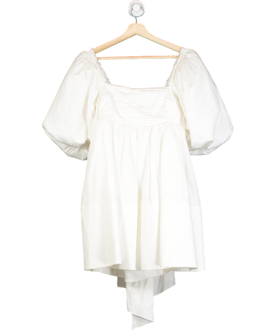 Aje White Casabianca Cotton Puff Sleeve Babydoll Dress UK 6